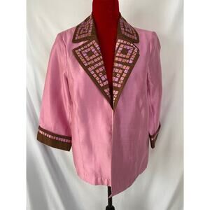 Bob Mackie Wearable Art Silk no close jacket pink brown 3/4 sleeve new Small